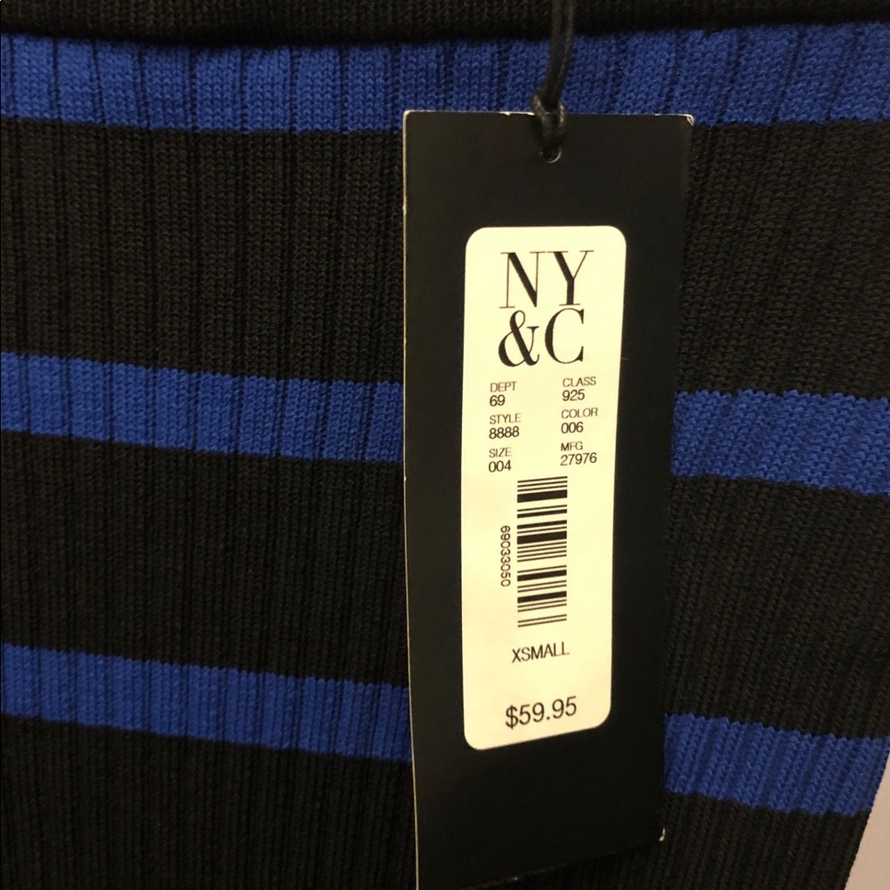 New York & Company Black and Blue Striped Ribbed Midi Skirt - Picture 3 of 4